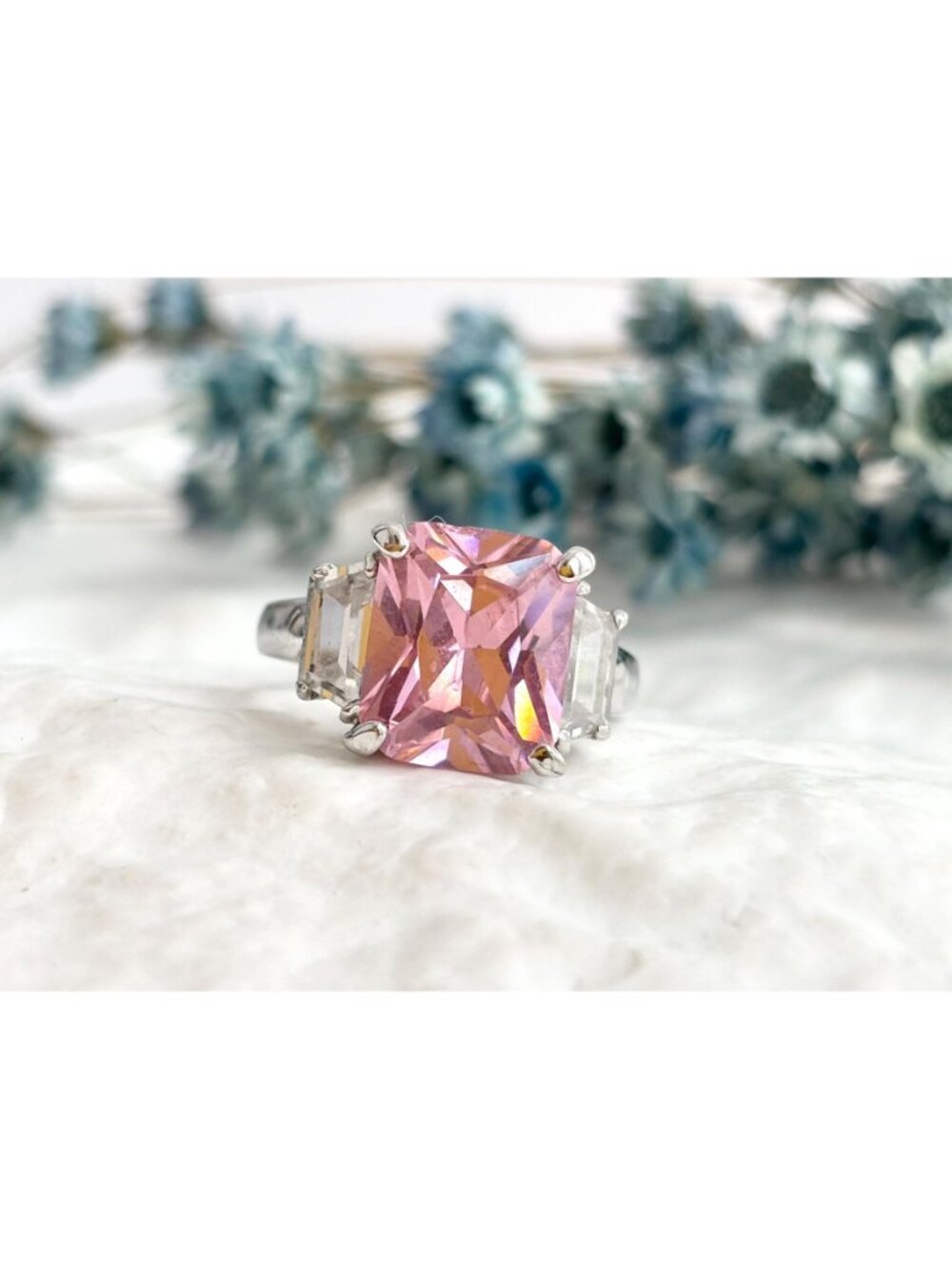 Pink Topaz & CZ Accented Gemstone Sterling Silver 925 Vintage Ring - sz 8.5 - Picture 2 of 15